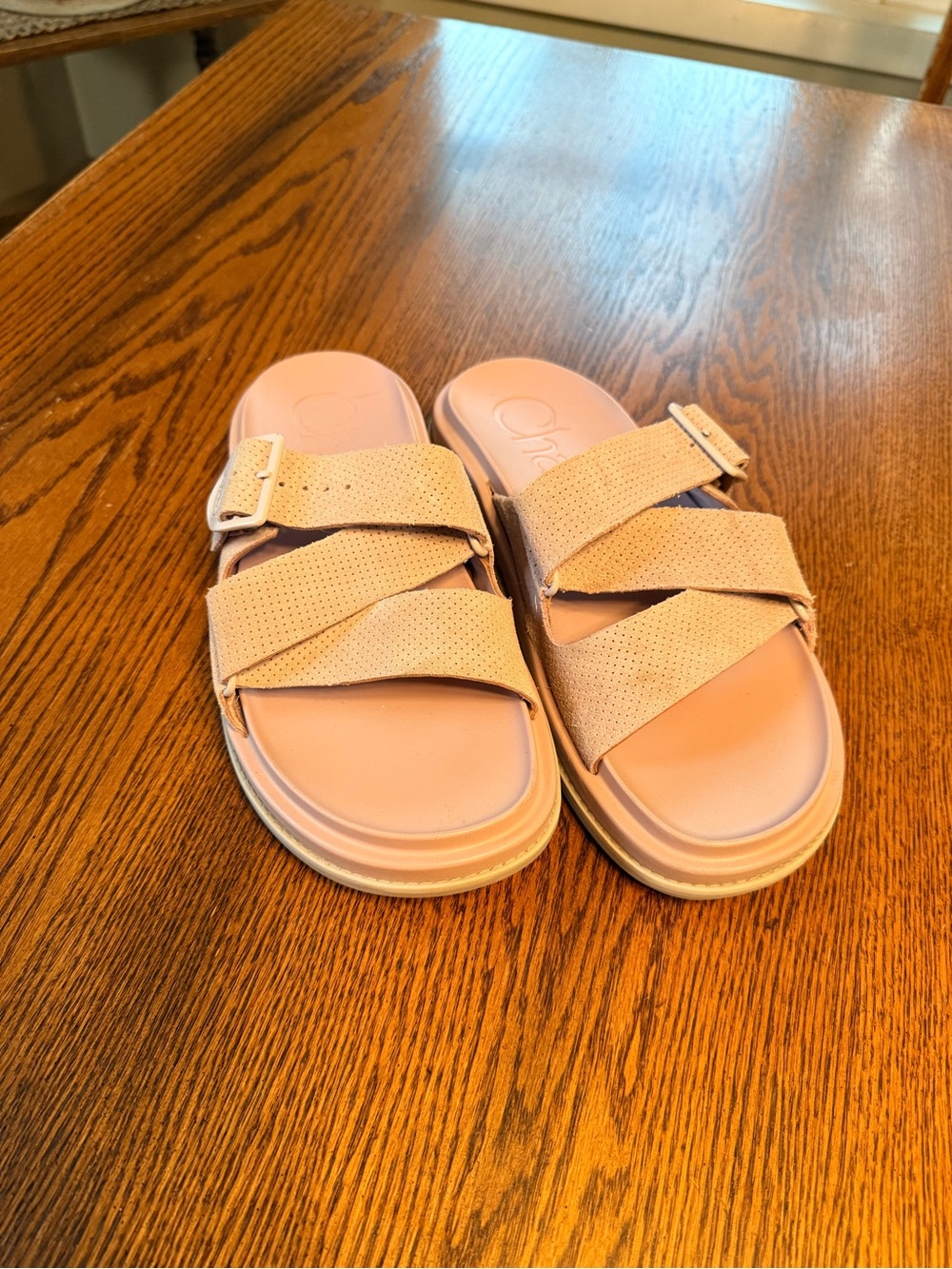 Pink CHACO Perforated Double-Strap Slide Sandals